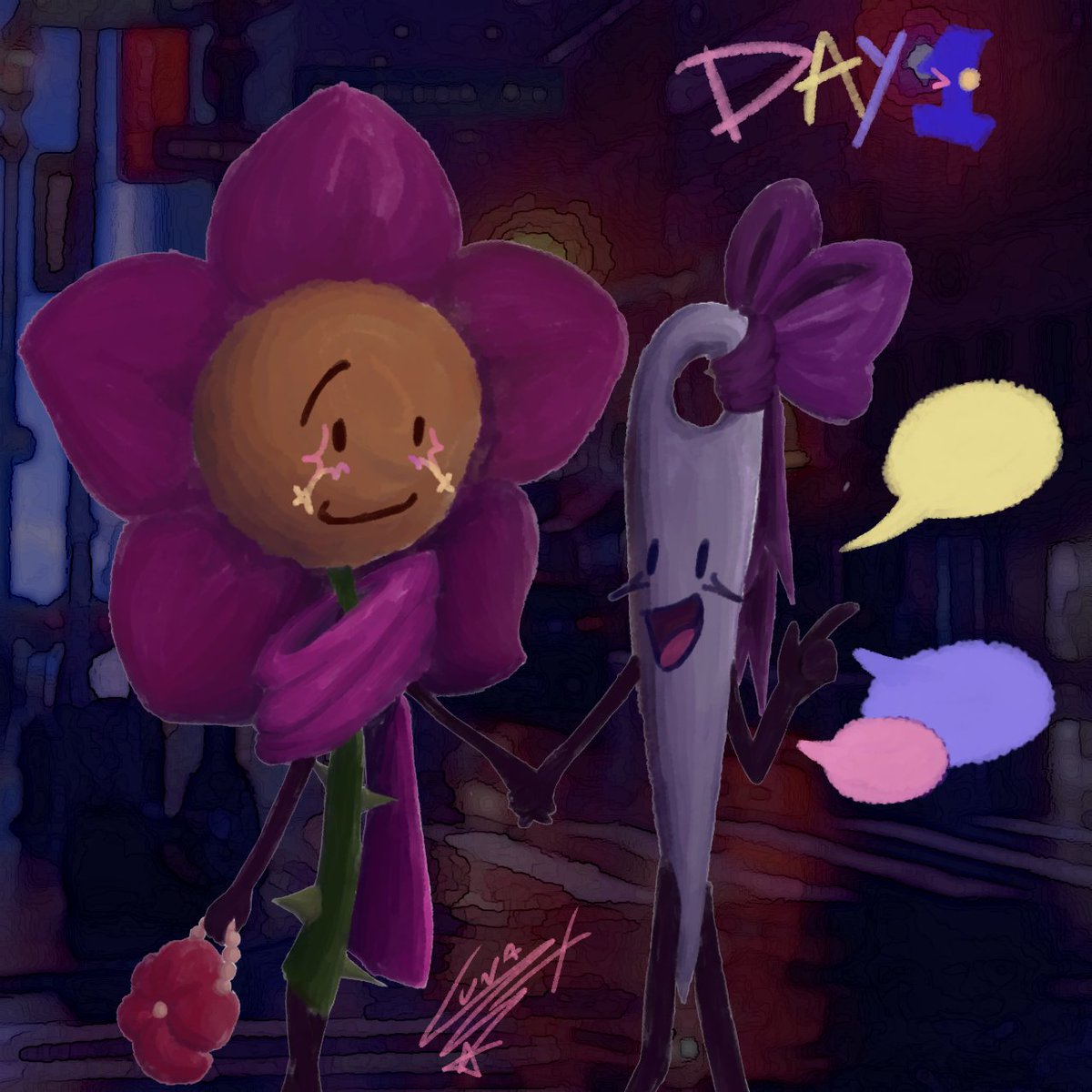 LunaXorLuna's tweet photo. #OSCrarepairs2024 #Osc #BFB #Flower #Needle #Flowerbfb #Needlebfb
Day 1 - Firsts (Date)!
Ship - Flowedle! Or pointy petals? Idk- https://t.co/cdVC77YToK