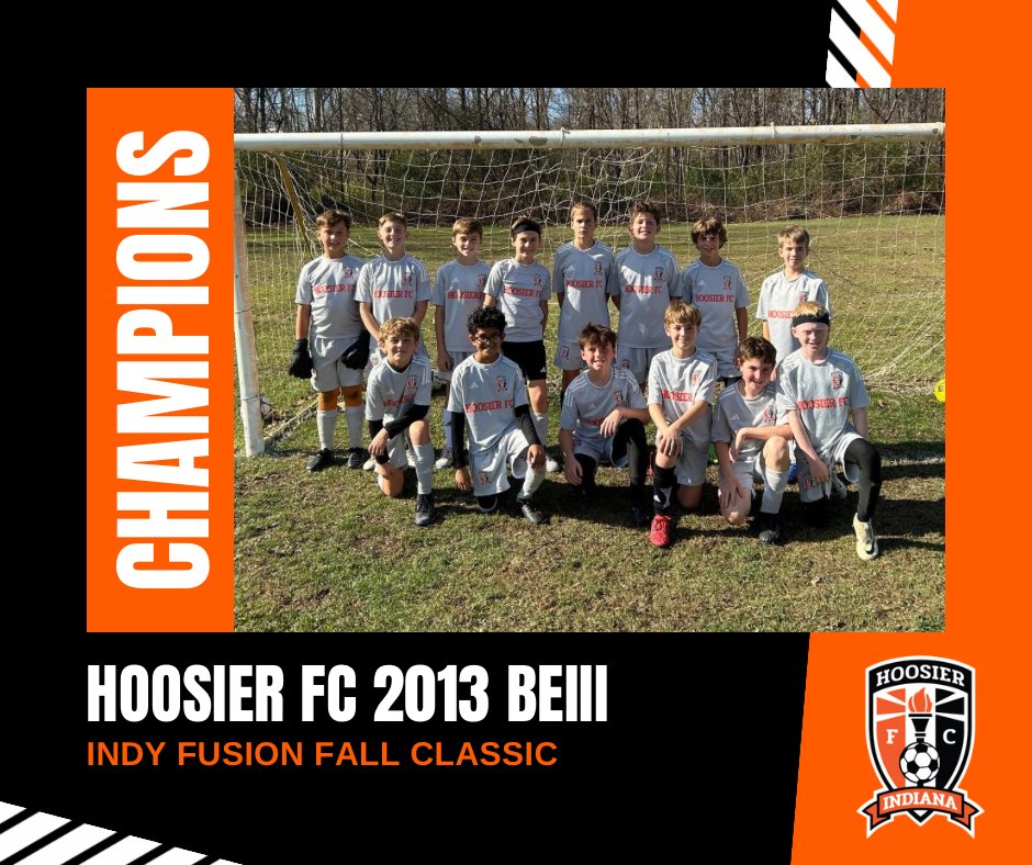 Congratulations to our Hoosier FC 2013BEIII on going undefeated and becoming bracket champions this weekend at Indy Fusion Fall Classic! 

Way to go boys! We are so proud of you! 

#developmentmatters #itsahoosierthing #hfcfamily🧡⚽️🖤