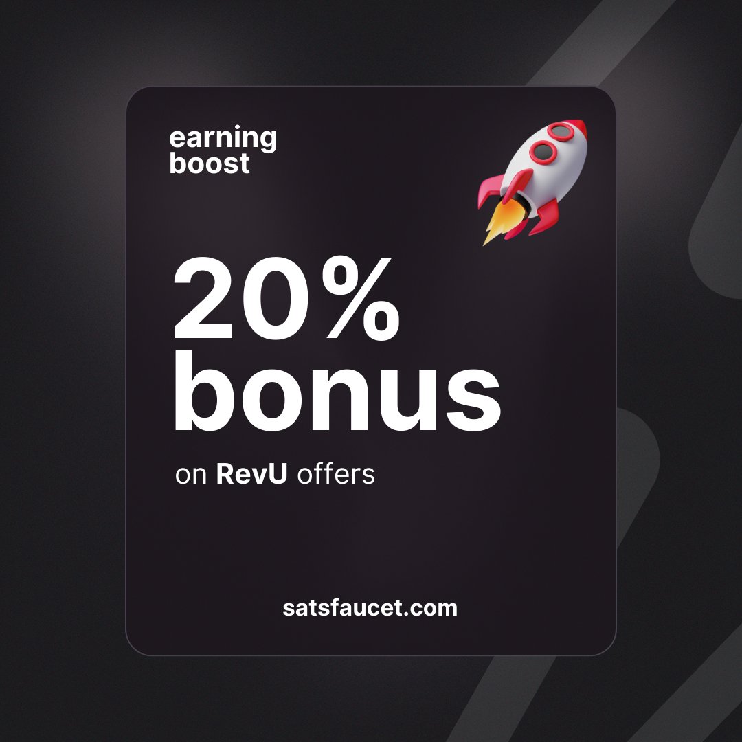 satsfaucet's tweet photo. +20% EARNING BOOST π
π https://t.co/HeGDzIKBaI
#SatsFaucet #StackSats #EarnSats #EarnBitcoin #BitcoinReward #BitcoinFaucet #LightningNetwork https://t.co/n0dHNgNUiT