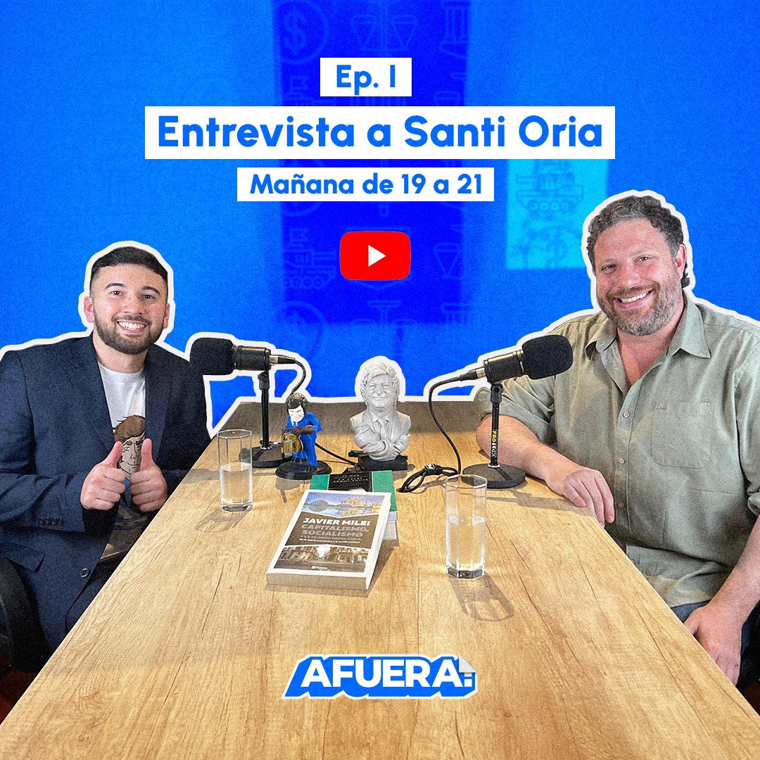 liberttoons's tweet photo. 🚨 AFUERA! Episodio I: Santiago Oría 🎬
🏌🏻♂️🎯 Estrenamos el canal rugiendo bien fuerte, con un mano a mano exclusivo junto a @Santiago_Oria.
Ideas, anécdotas y una mirada sin filtros sobre la cultura y las ideas de la libertad.
🚨Suscribite a nuestro canal de YouTube: @afuerastream 🚨
https://t.co/LcbVC6b1Cu
🗓️ Mañana Lunes 11 | 🕤 19 hs 🔥 ¡No te pierdas el primer programón!
Este es sólo el inicio de algo grande. 🥹🫡
#Afuera #SantiagoOria #Argentina #VLLC