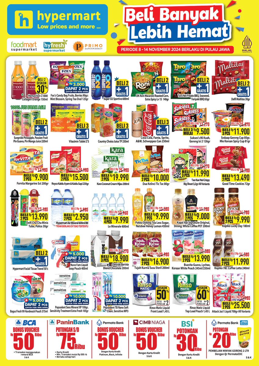 katalogpromosi's tweet image. Katalog Promo HYPERMART WEEKDAY TERBARU 11-14 NOVEMBER 2024 SUDAH TERBIT !

Selama periode ini, kamu bisa menikmati berbagai penawaran spesial dan diskon untuk produk kebutuhan harian. 

#KatalogBelanja #PromoHypermart 

Cek katalog promonya di sini katalogpromosi.com/promo-hypermar…
