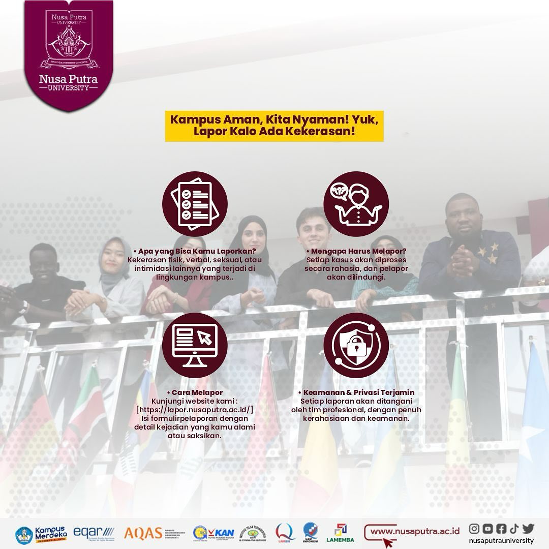 NUSAPUTRA_UNIV's tweet photo. Untuk menjaga lingkungan Kampus yang aman..  Kalian bisa laporkan melalui website
https://t.co/y1WkOADm56

Berikut tata caranya: https://t.co/0w4XPeSfdN