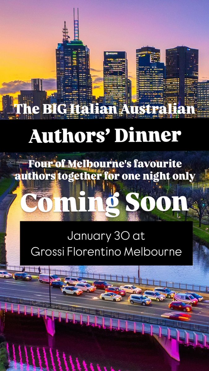 Hey Melbourne! The BIG Italian Australian Authors’ Dinner is coming soon! Join me in conversation with Paola Bacchia, Jenna Lo Bianco &amp; Pia Gava - moderated by the fab <a href="/Catriona_Rtree/">Catriona Rowntree</a> &amp; held at Grossi Florentino <a href="/GrossiFlor98643/">Grossi Florentino</a> 🇦🇺🇮🇹 #italian #australian #newbook #journorequest