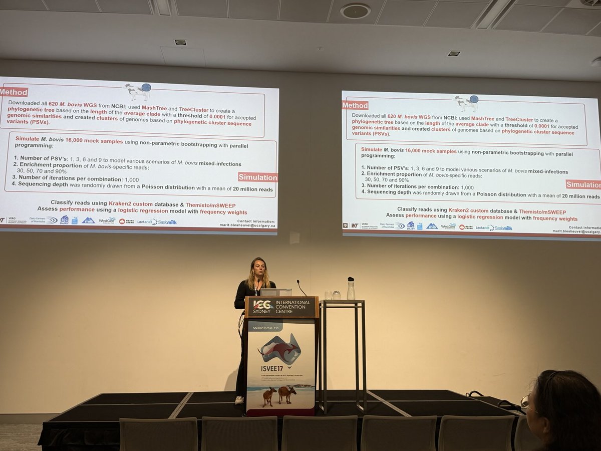 drwaseemshaukat's tweet photo. Excellent presentation by Marit Biesheuvel of the ⁦@ucalgaryvetmed⁩ ⁦@UCalgary⁩ on using th metagenomic approaches to infer Mycoplasma bovis strains. #isvee #ISVEE2024 #epidemiology #cattle #dairy https://t.co/rzrqLGFBlc