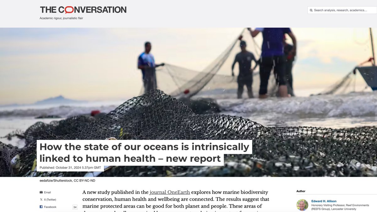 WorldFishCenter's tweet photo. 🗣️"The impact of #MPA expansion is important in #climateaction," says WorldFish Eddie Allison in the @ConversationUK.

With the @UN @COP29_A coming, global attention must be on #marineconservation's benefits to societies. Learn more: https://t.co/G6GHmiVyH2

#AquaticFoods4Climate https://t.co/tSsVanFk2K