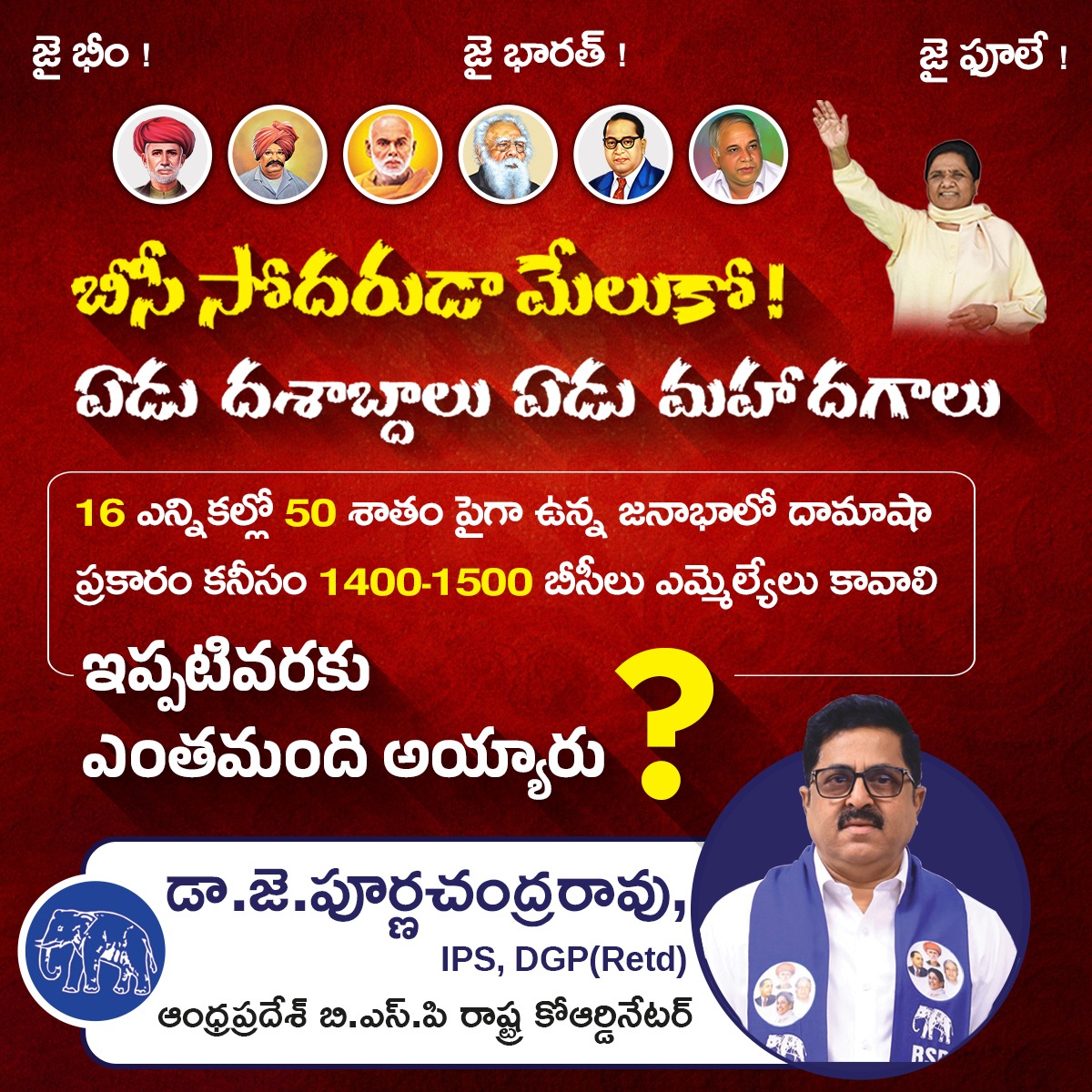JPRpurnachandra's tweet photo. దశాబ్దాలుగా బీసీలకు జరుగుతున్న మహామోసాల్లో రాజ్యాధికారాన్ని వారికి దూరం చేయడం ప్రధానమైనది. జనాభాలో 50 శాతం పైగా ఉన్న బీసీలకు అసెంబ్లీలో ప్రాతినిధ్యం ఎంత? బిసిల పార్టీ అని చెప్పుకునే చంద్రాబాబు గారు, దీనికి సమాధానం ఉందా?
#Castecensus #Bsp4AP #CasteIdentity #కులాంద్రప్రదేశ్ #BCCommunity #BSP4U