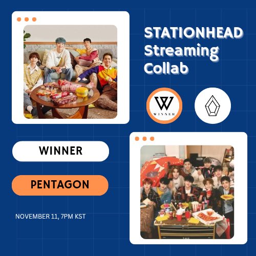 PTG_Spotify's tweet photo. [COMING SOON] 🎧
#WINNER x #PENTAGON ✨️

STATIONHEAD collab with @winnershradio 💙 

🗓️ Today - Nov 11 
⏰ 7PM-10PM (kst)
📍https://t.co/ZrAqkhXg7O

UNIVERSE get ready to have a fun time with Inner Circle! ☺️🎶
#펜타곤 @CUBE_PTG https://t.co/zMzrV3x91O
