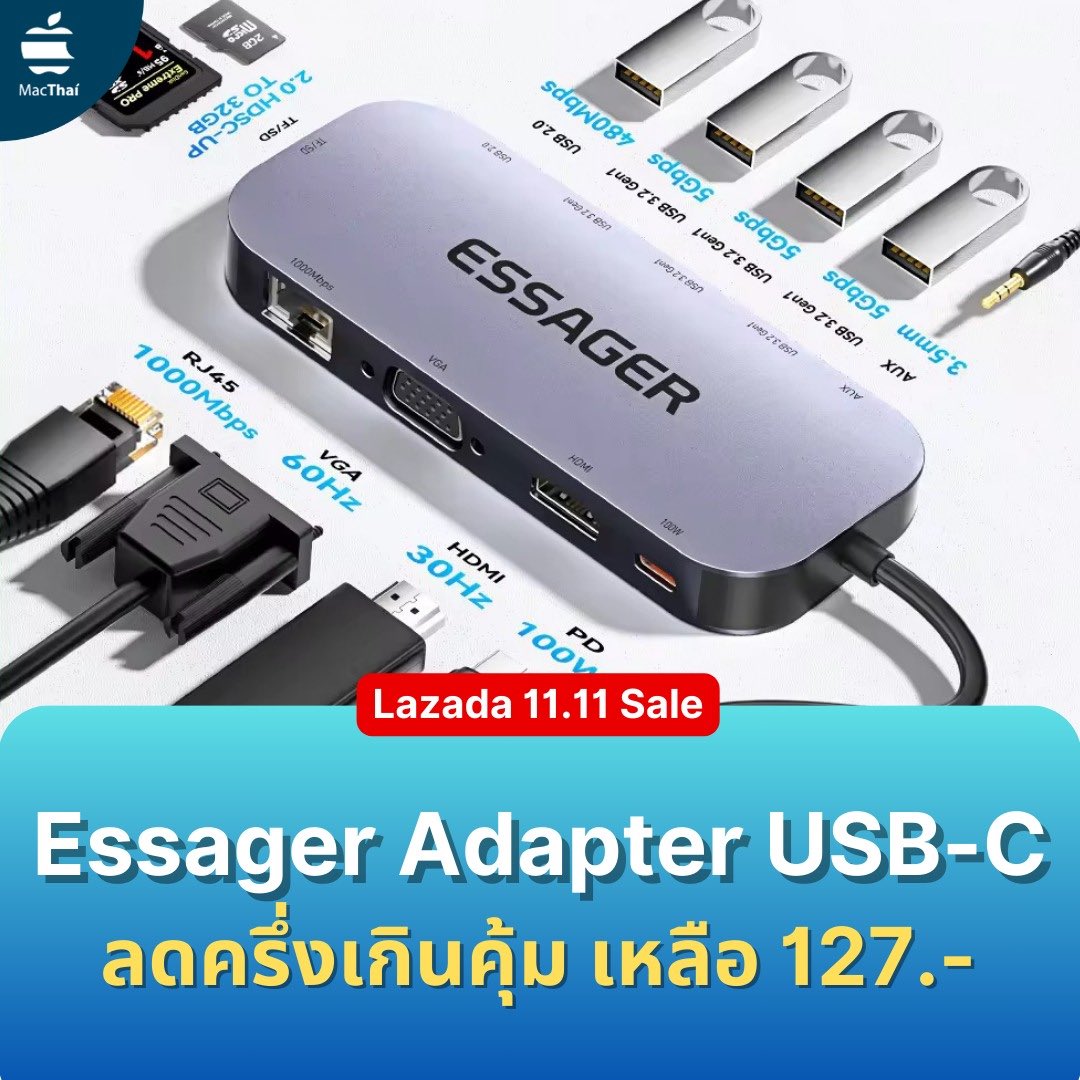 khajochi's tweet photo. ดีล 11.11 : Essager Adapter USB-C ลดครึ่งเกินคุ้ม ลด 54% เหลือ 127.- (จาก 279.-)

พิกัด https://t.co/h8iRZC6zG3
#PayDay #Essager #LazadaTH #MacThai https://t.co/DdhUD9DxzG