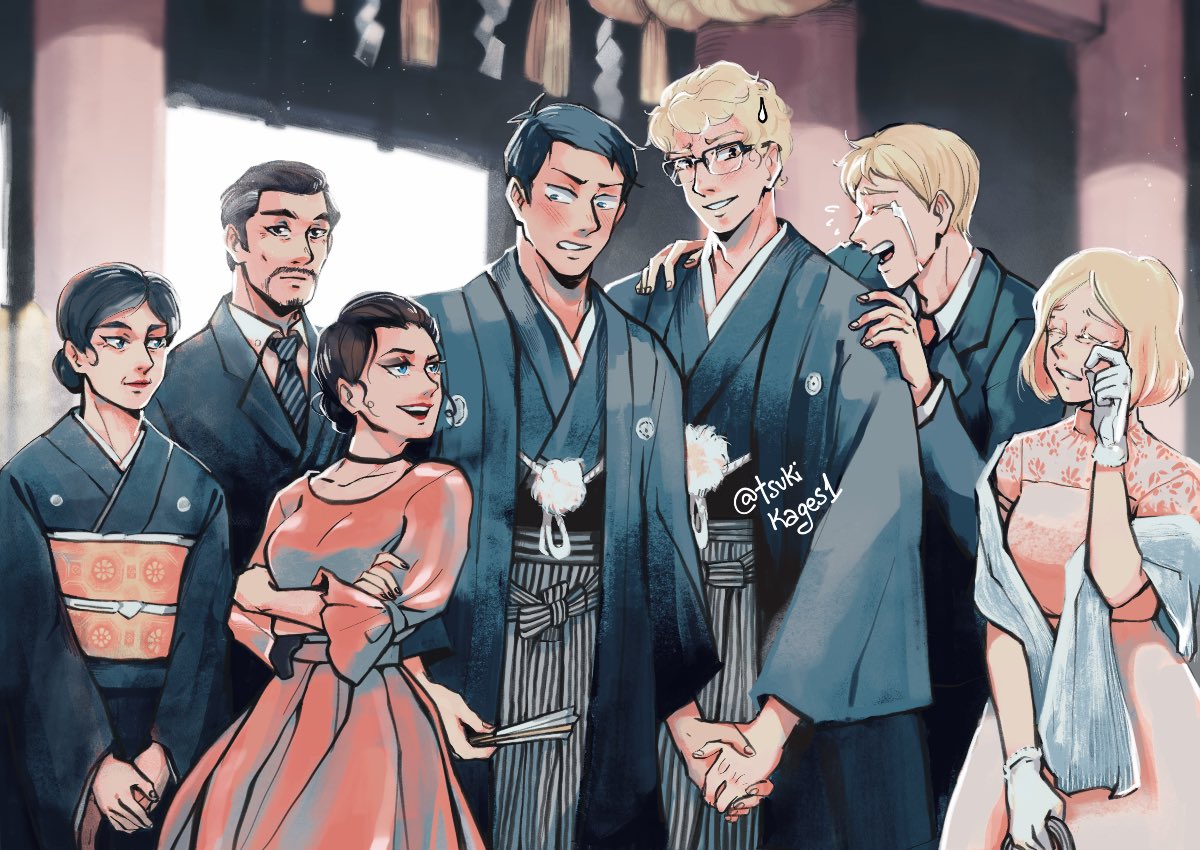 Thought I’d share my piece for <a href="/tsukikagezine/">Yours: A TsukiKage Wedding Zine | PROJECT COMPLETE</a> (at last!)

Of course tkkg wedding would be utter chaos <3

#月影の日2024
#月影の日