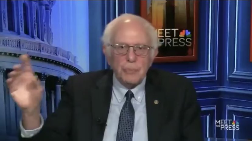 Berniepoints's tweet image. Blurry pointing Bernie on Meet the Press today 👑