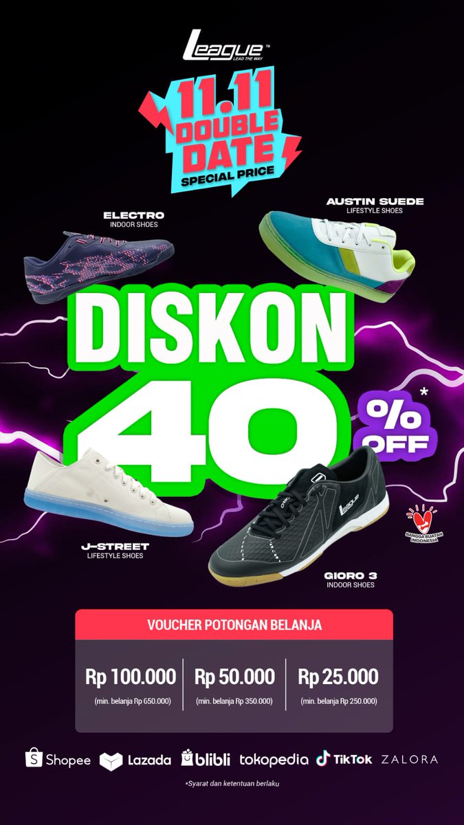 Double Date 11.11 - LEAGUE
- Voucher
- 40% Discount New Collection

SHOP NOW AT: linktr.ee/LeagueIndonesia