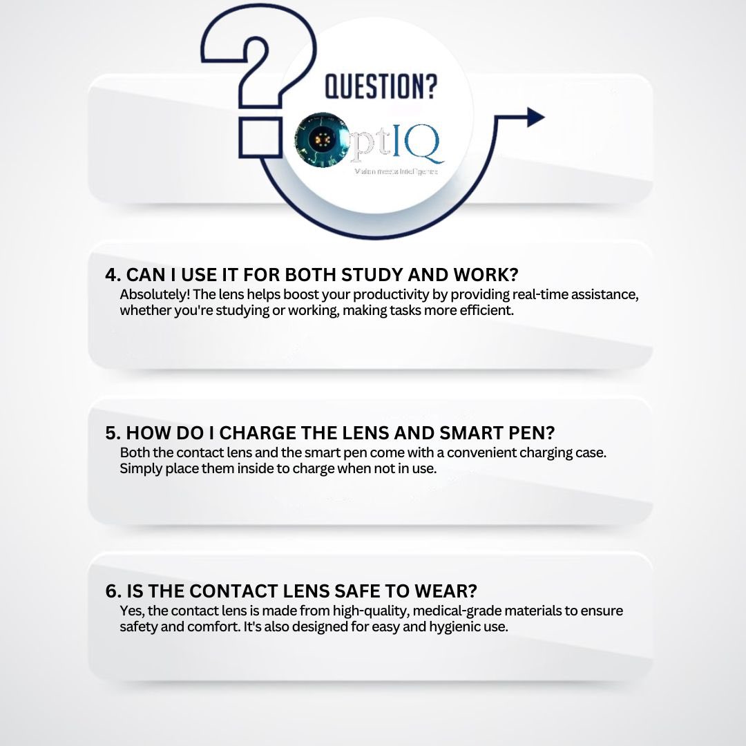 opt_iq's tweet photo. "Got questions? Our AI-powered smart contact lenses have answers. Check out our FAQ for everything you need to know about this game-changing technology. 

#SmartLenses #FAQ" https://t.co/u3azuwNAF9