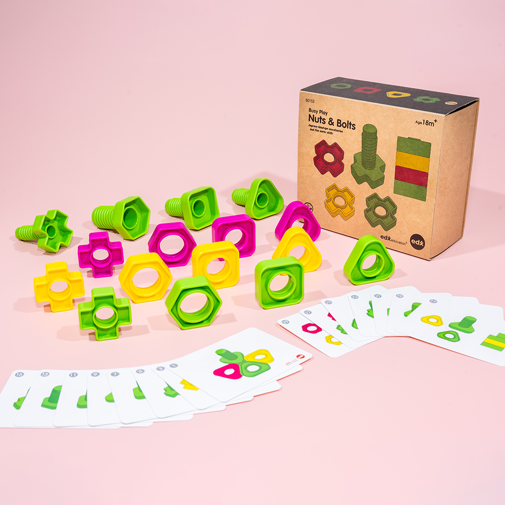edxeducation's tweet image. Get hands-on with Busy Play® Nuts and Bolts! 🛠️ Perfect for little engineers to explore shapes, matching, and fine motor skills while having fun assembling colorful nuts and bolts. #BusyPlay #NutsandBolts #EdxEducation #HandsOnLearning #STEAMToys #MakingMathFun