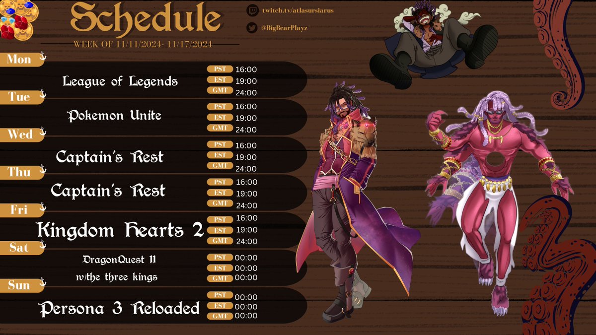 CaptainAtlasVT's tweet photo. The New work schedule is up. We have returned from a beautiful wedding. 
[#AtlasSchedule #Vtuber #ENVtuber] https://t.co/h5uH343Row
