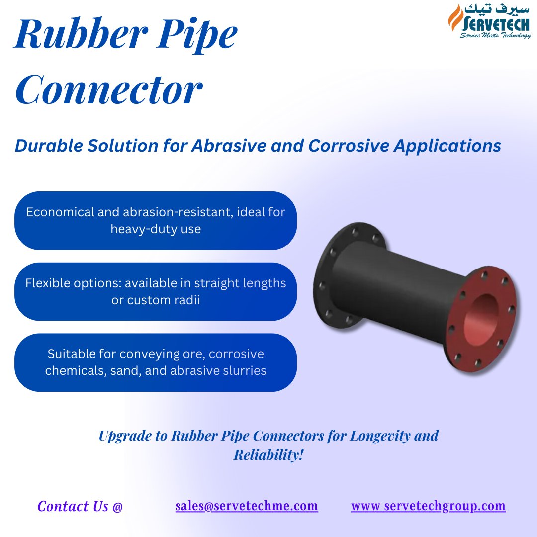 Servetech_'s tweet image. 🔹 Rubber Pipe Connector 🔹
A cost-effective, abrasion-resistant alternative to steel! Perfect for conveying ore, corrosive chemicals, sand, & more.
Available in straight or custom radii for versatile applications. 🌐
#IndustrialStrength #PipelineSolutions #RubberPipe