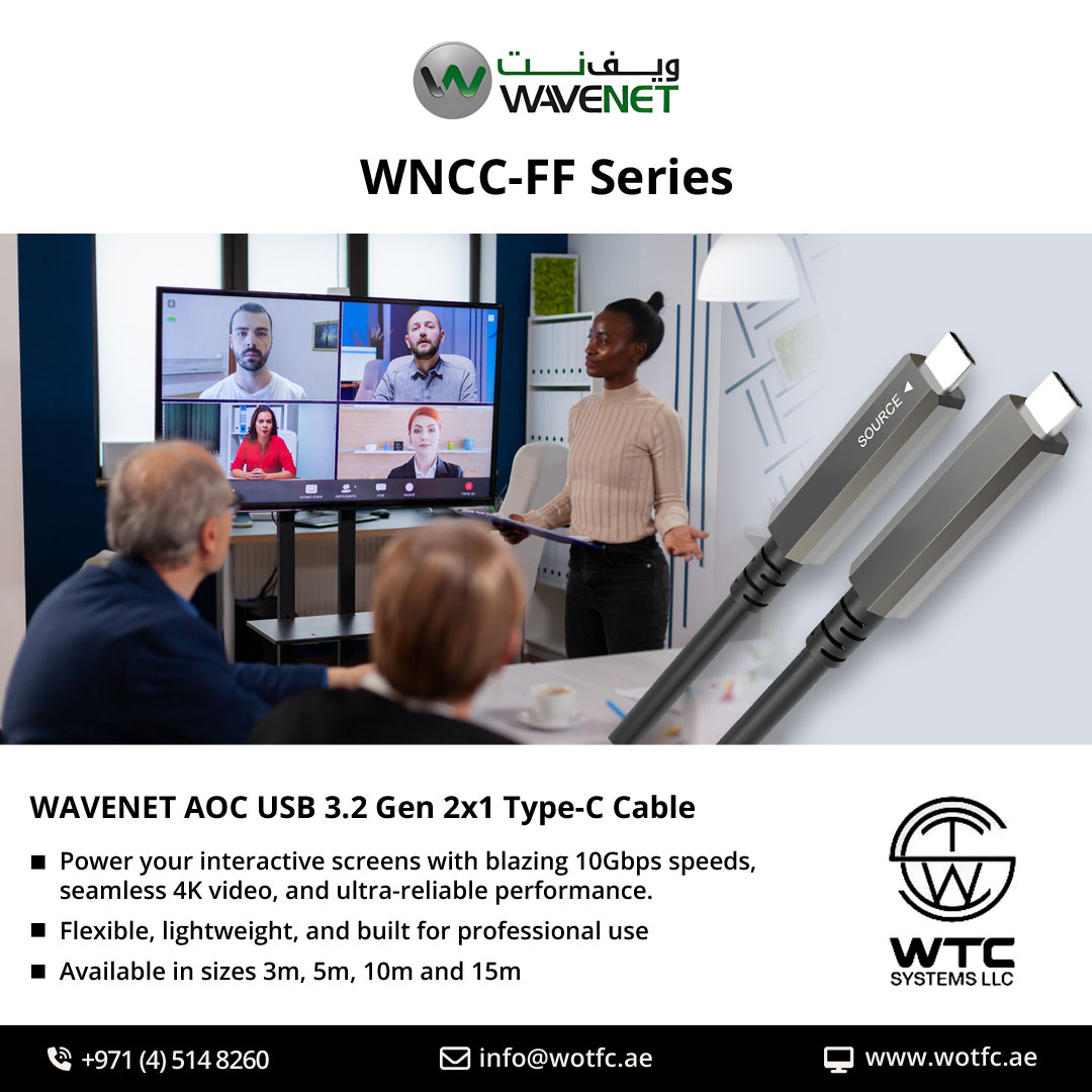 WTC_SYSTEMS_LLC's tweet image. WAVENET WNCC-FF Series
Unlock the full potential of your interactive screens with the WAVENET AOC USB C-C Cable WNCC-FF Series!

wotfc.ae

#WOTFC #WAVENET #USBCCable #AOC #10Gbps #4KVideo #ProPerformance #InteractiveDisplays #ReliableConnectivity #FlexibleDesign