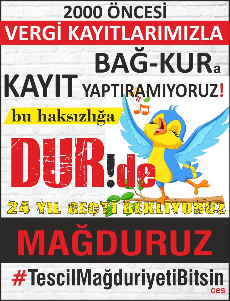 #BağkurTESCİLmağdurları 
👉mağduruz👈24yl
<a href="/cenginyurt52/">Cemal Enginyurt</a> <a href="/fethigurer/">Ömer Fethi Gürer</a>
<a href="/RTErdogan/">Recep Tayyip Erdoğan</a> <a href="/eczozgurozel/">Özgür Özel</a> <a href="/dbdevletbahceli/">Devlet Bahçeli</a> <a href="/erbakanfatih/">Dr. Fatih Erbakan</a> <a href="/TBMMresmi/">TBMM</a> <a href="/isikhanvedat/">Prof. Dr. Vedat Işıkhan</a> <a href="/csgbakanligi/">T.C. Çalışma ve Sosyal Güvenlik Bakanlığı</a> <a href="/ekremacikel/">Ekrem Açıkel</a> <a href="/AYMBASKANLIGI/">Anayasa Mahkemesi</a> <a href="/TCYargitay/">Yargıtay Başkanlığı</a> <a href="/B_Palandoken/">Bendevi Palandöken</a> <a href="/sabankaya4460/">Şaban Kaya</a>
<a href="/herkesicinCHP/">CHP 🇹🇷</a> <a href="/Akparti/">AK Parti</a> <a href="/gkayis/">Gokhan Kayis</a>  <a href="/_cevdetyilmaz/">Cevdet Yılmaz</a>