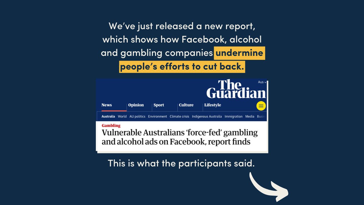 FARE (@fareaustralia) on Twitter photo New research by <a href="/UQ_News/">UQ News</a> released today shows how Facebook, alcohol and gambling companies target people who are at risk of harm with relentless advertising.
Together, 264 alcohol and gambling companies uploaded data to Facebook about the 10 people who took part in the study. 🧵 New research by <a href="/UQ_News/">UQ News</a> released today shows how Facebook, alcohol and gambling companies target people who are at risk of harm with relentless advertising.
Together, 264 alcohol and gambling companies uploaded data to Facebook about the 10 people who took part in the study. 🧵