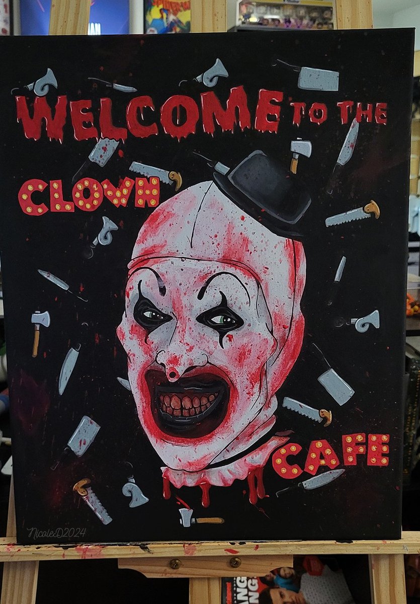 ncldwsn's tweet photo. Almost done with my painting of #ArtTheClown , a few more touch ups!

@TerrifierFilm @Arttheclown_US 
#Terrifer #Terrifer2 #Terrifier3 #art #clown #clowncafe https://t.co/kptOs27dXj