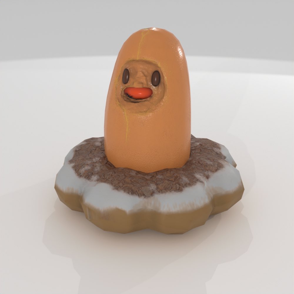 piya_001's tweet photo. ミスドのディグダの顔面が殴られていた子を、CG化して動かしてみました https://t.co/9ZFlgvdFxH