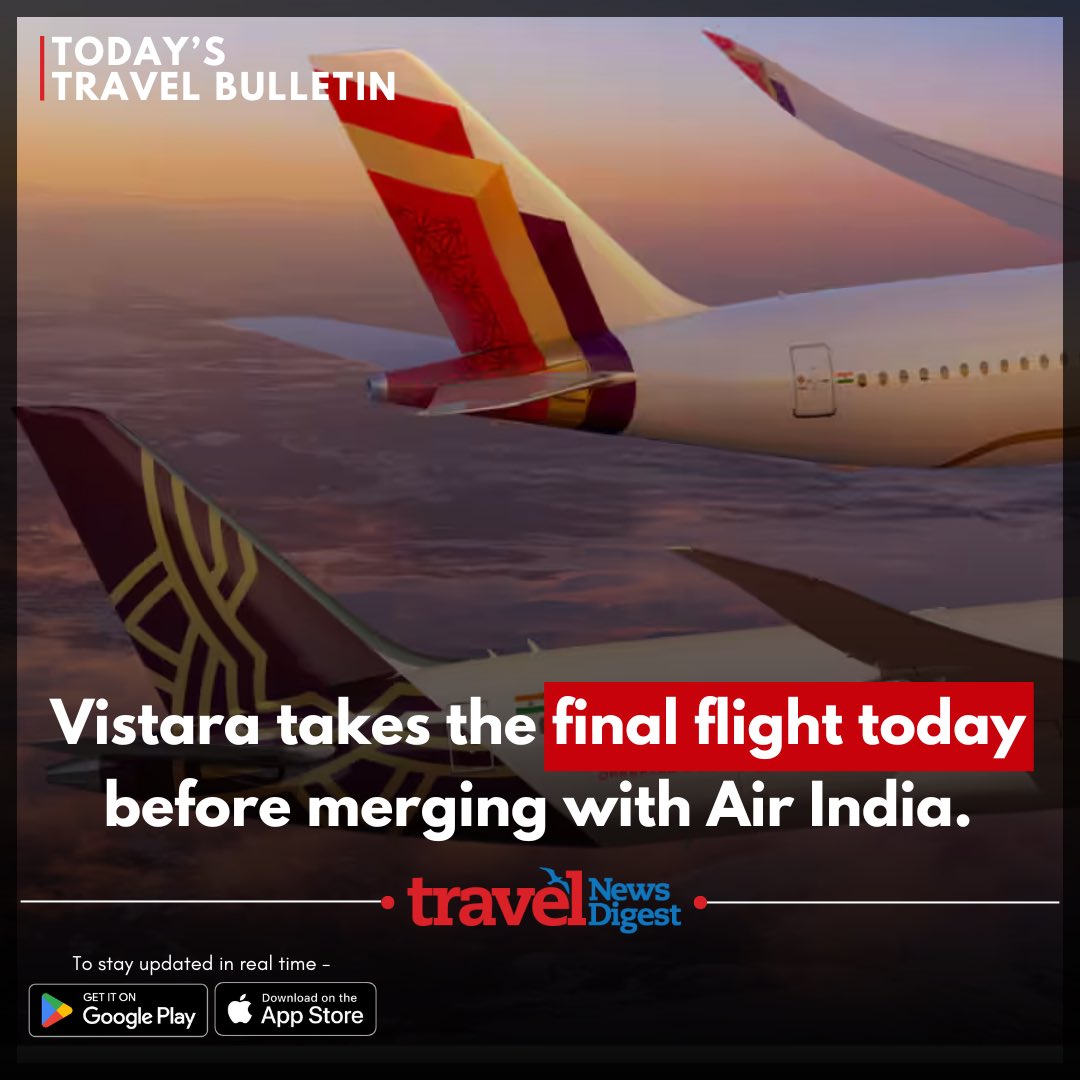 TNDigest's tweet photo. Starting November 12, 2024, all #Vistara flights will be booked through #AirIndia, with flights identified by new Air India codes.

More on #TND app: https://t.co/SPFW9sTFfX

@airvistara @airindia #airlines https://t.co/CNdqbAKtDo