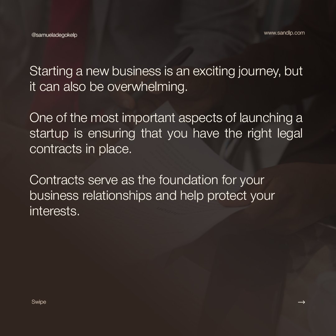 samueladegokeLP's tweet photo. Launching a startup? Protect it from the ground up! Contracts are essential for defining roles, securing IPs, and building trust among teams and clients/customers.

Here are some must-have contracts every startup should consider. https://t.co/C9D58pjaUg