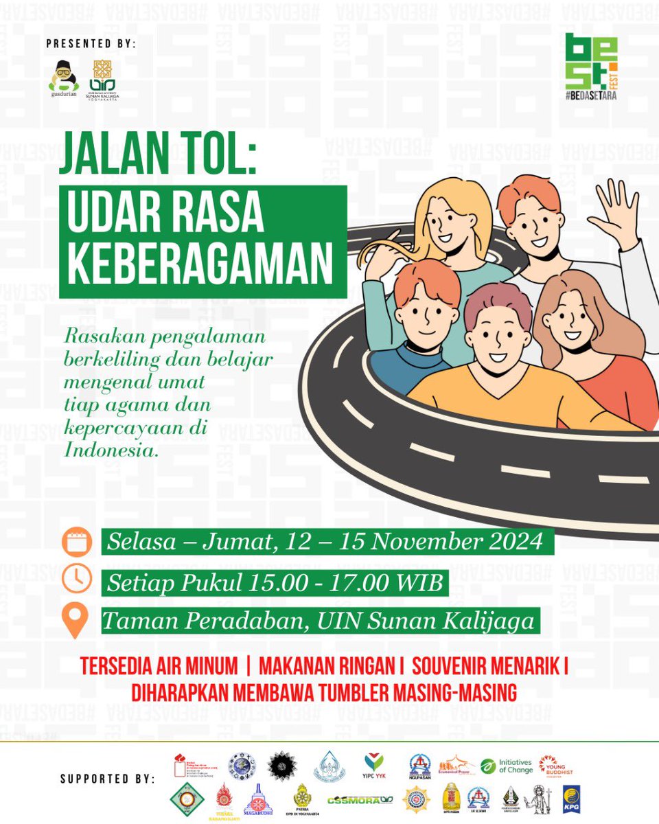 Hari ini banget! Nanti sore kita akan diajak jalan jalan sama temen2 forum belajar! 

Jalan jalan yang seperti apa? Jalan jalan yang bisa bikin kamu ngerasain pengalaman mengenal berbagai agama dan kepercayaan di Indonesia!

#BESTFEST #BedaSetara