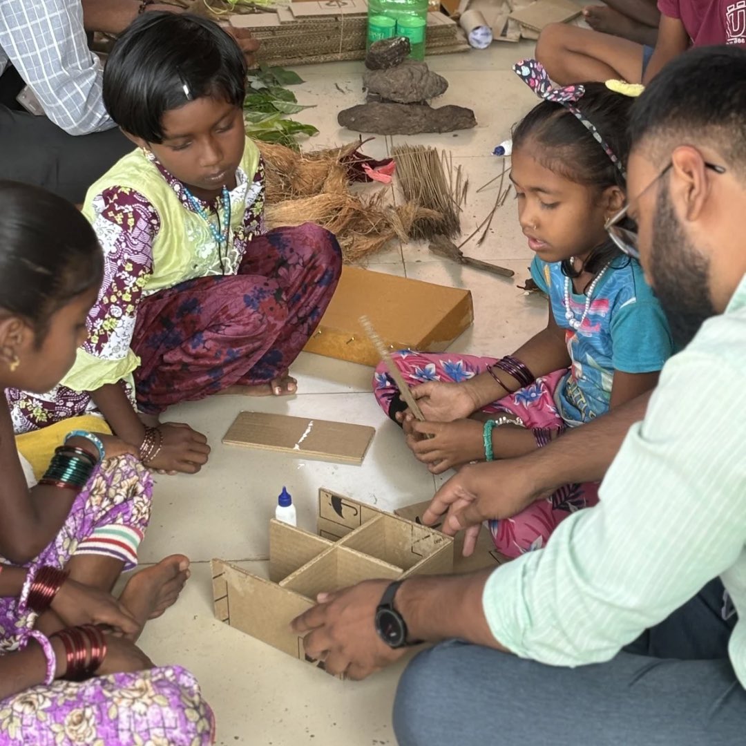 FirstGrameen's tweet photo. Building Bug Hotels! 🏡🌿
Our MAP Program Lead Sanket, is leading an exciting workshop, where kids learn to build homes for our bug friends! ✨ They'll also discover the importance of protecting these little friends of ours!🌍
#Diwali #MAP #FestivalOfLights #GrameenFirst https://t.co/VRJX1wNqre