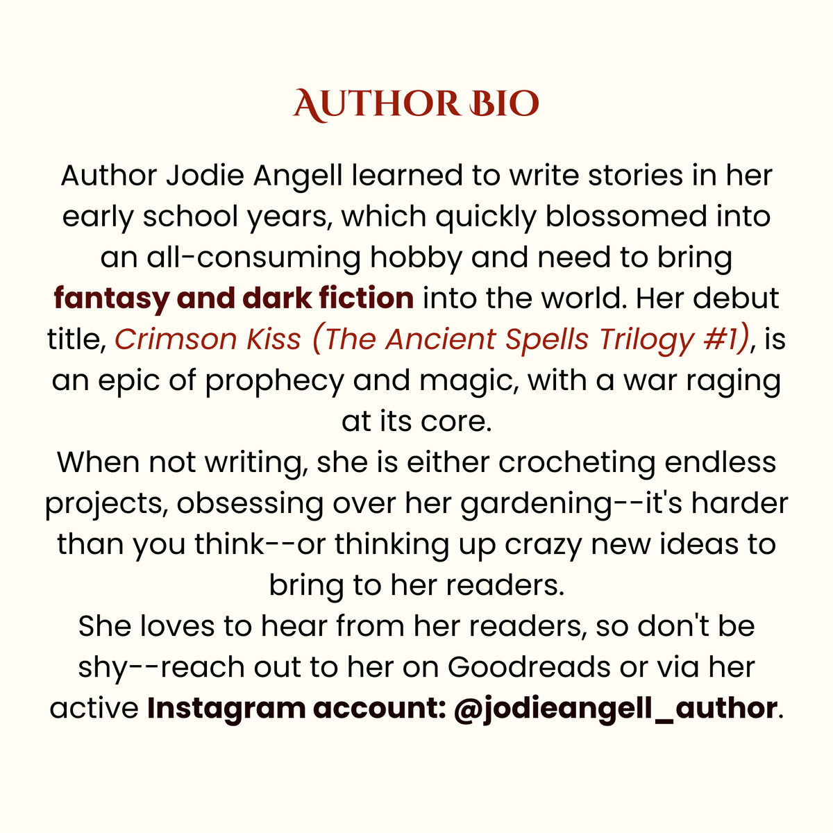 BookBaePr's tweet photo. 🌟 Author Announcement! 🌟

We are so excited to announce that the incredible Jodie Angell, author of the epic fantasy Crimson Kiss (The Ancient Spells Trilogy #1), is joining our upcoming book tour! 📚✨

#AuthorSpotlight #JodieAngell #CrimsonKiss #FantasyBooks #BookTour https://t.co/zp6Rr5FtZH