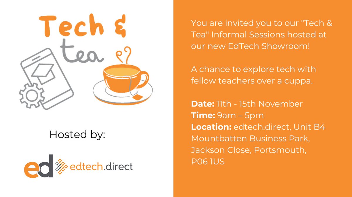 edtech_direct's tweet image. Day 1 of Tech &amp;amp; Tea is here! 🎉 Stop by our showroom today from 9 AM-12 PM to relax, chat, and explore innovative edtech solutions.bit.ly/tech-and-tea  #EdTechEvent #TechForTeachers&quot;