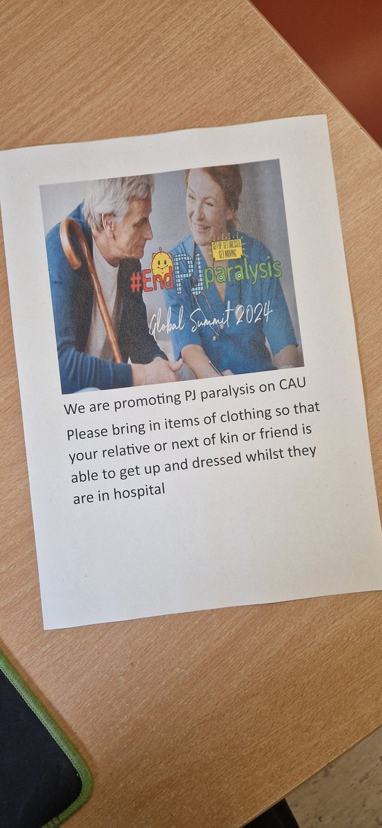 <a href="/RCOTeamCAU/">TeamCAU</a> focus of the week is end PJ Paralysis. Taken with consent first thing today our patients RC donning his own clothing and sat up and our ready for his Breakfast #endpjparalysis <a href="/RochdaleCO_NHS/">Rochdale Care Organisation</a>