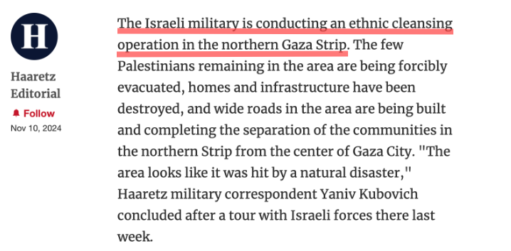pmarsupia's tweet photo. El Haaretz llamándolo ya "limpieza étnica". Leed la primera frase de su editorial.

Pero bueno, supongo que para algunos aquí, el periódico más antiguo de Israel, el tercero con mayor tirada y el más influyente fuera de sus fronteras, es también "anti-semita". https://t.co/75Y3ht9X6u
