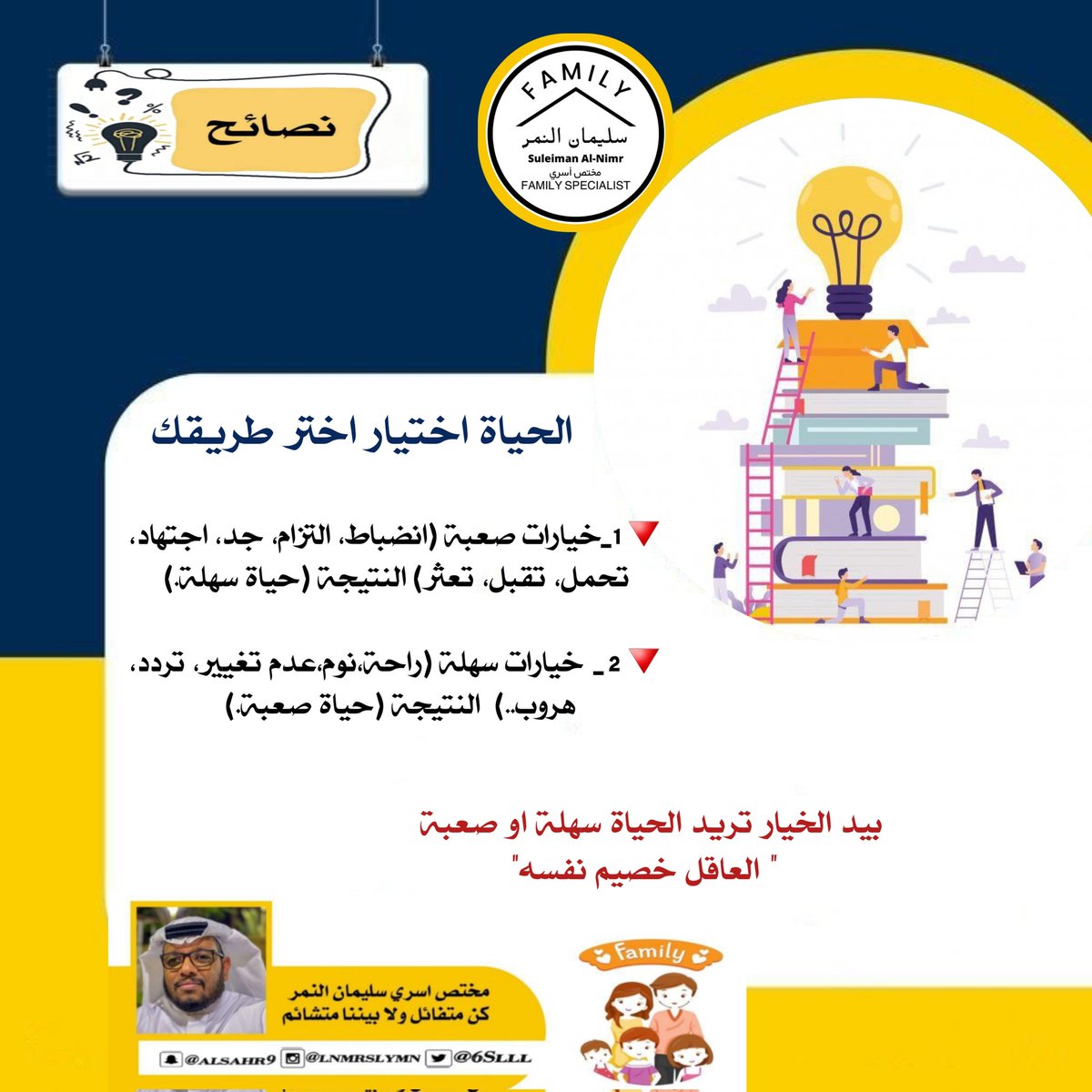 6Slll_'s tweet photo. الحياة اختيار اختر طريقك 
١_ خيارات صعبة (انضباط، التزام، جد، اجتهاد، تحمل، تقبل، تعثر) النتيجة (حياة سهلة.)

٢_ خيارات سهلة (راحة،نوم،عدم تغيير، تردد، هروب..)  النتيجة (حياة صعبة.) 

بيد الخيار تريد الحياة سهلة او صعبة " العاقل خصيم نفسه"

تصميم @711t_
#مختص_تربوي_سليمان_النمر
#مختص_اسري_سليمان_النمر
#مدرب_رياضي_سليمان_النمر 
#كن_متفائل_ولا_بيننا_متشائم   #مقدم_خدمات_مهنية_سليمان_النمر