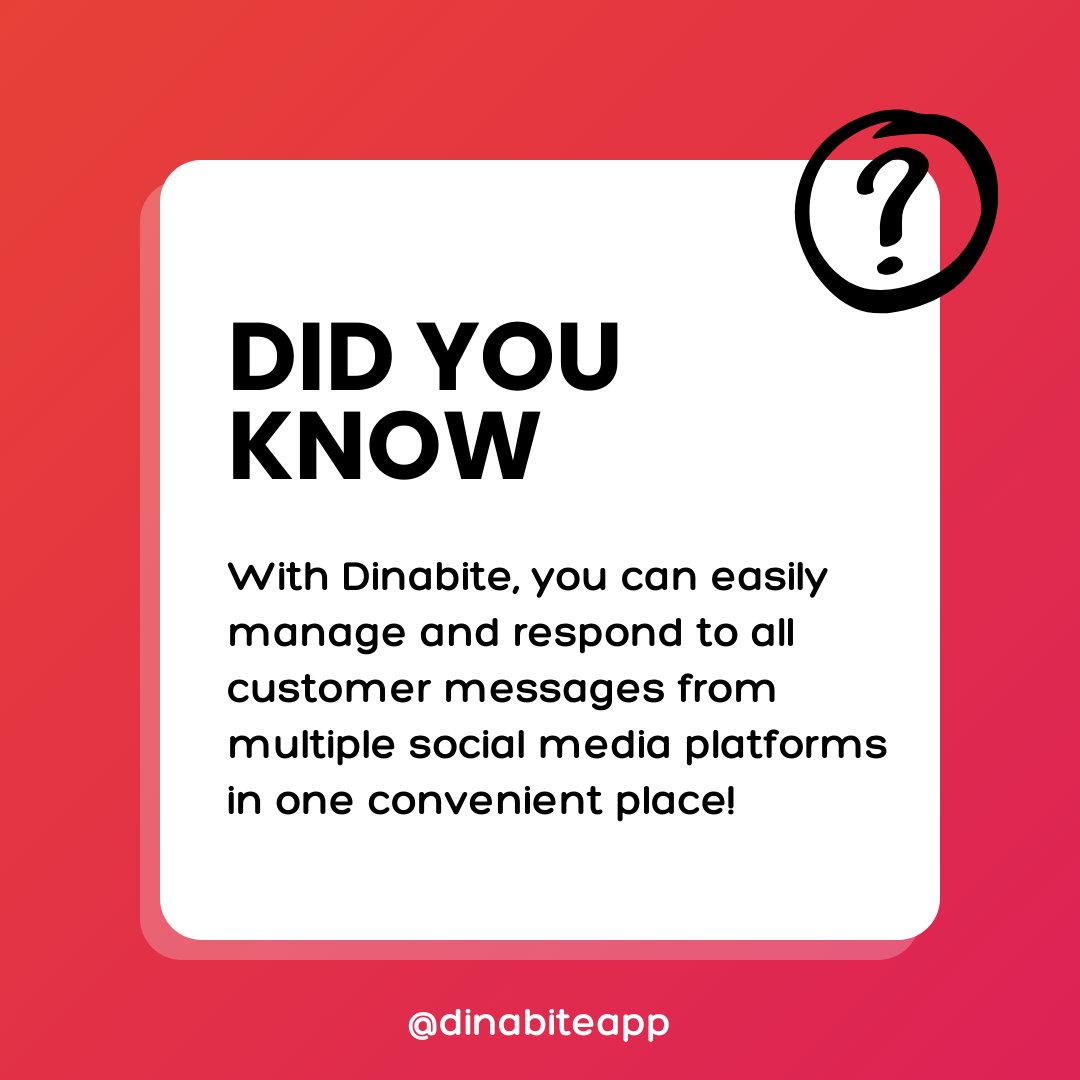 Keep your conversations flowing and your customers happy with Dinabite! 🚀

dinabite.ai/features/

#CustomerEngagement #Dinabite