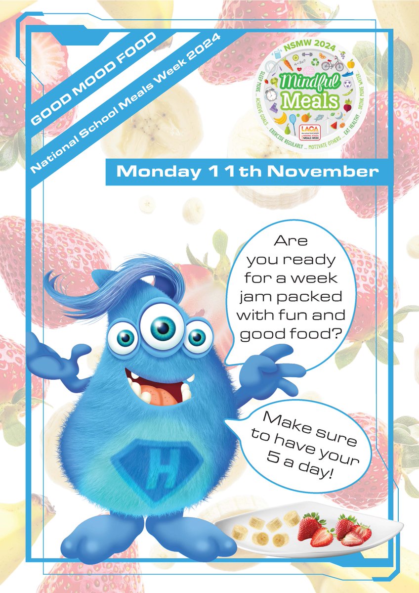 National School Meals Week!

Today is the day for Good Mood Food

Holden is here to remind you to make sure to have your 5 a day

What will you choose to have for lunch today?

<a href="/LACA_UK/">The School Food People</a> 
#mindfulmeals #NSMW24 #LACA #contractcatering