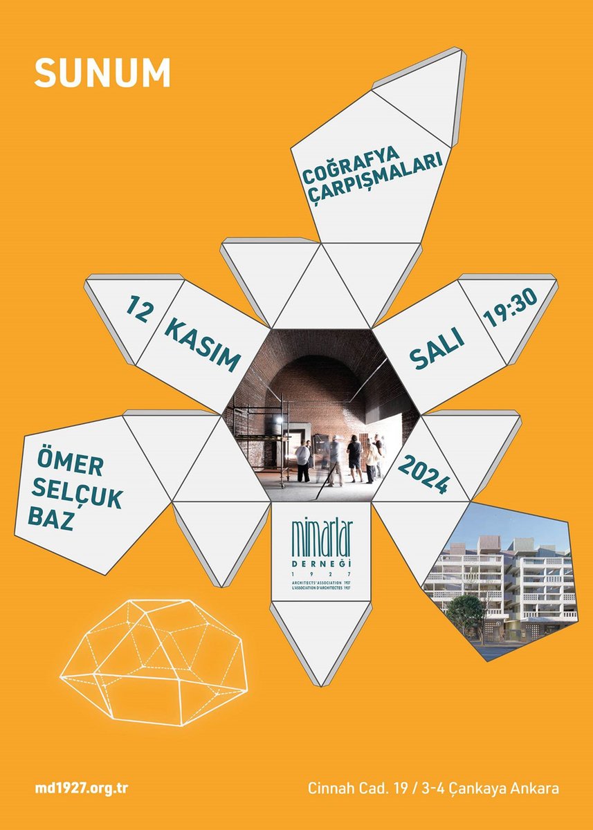 .<a href="/OmerSelcukBaz/">Ömer Selçuk Baz</a> , “Coğrafya Çarpışmaları” başlıklı sunumuyla, 12 Kasım Salı günü Mimarlar Derneği 1927'nin konuğu olacak. 
mimarizm.com/etkinlikler/bu…