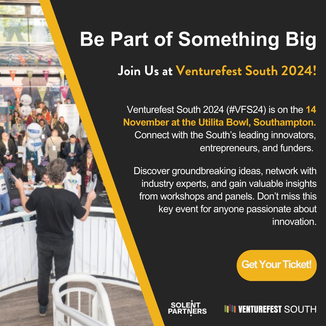 Join us at #VFS24: Festival of Innovation on 14 November at the Utilita Bowl, Southampton.

Grab your FREE ticket today by heading to our home page and finding a code: solentpartners.com

#VenturefestSouth <a href="/VenturefestSO/">Venturefest South</a>