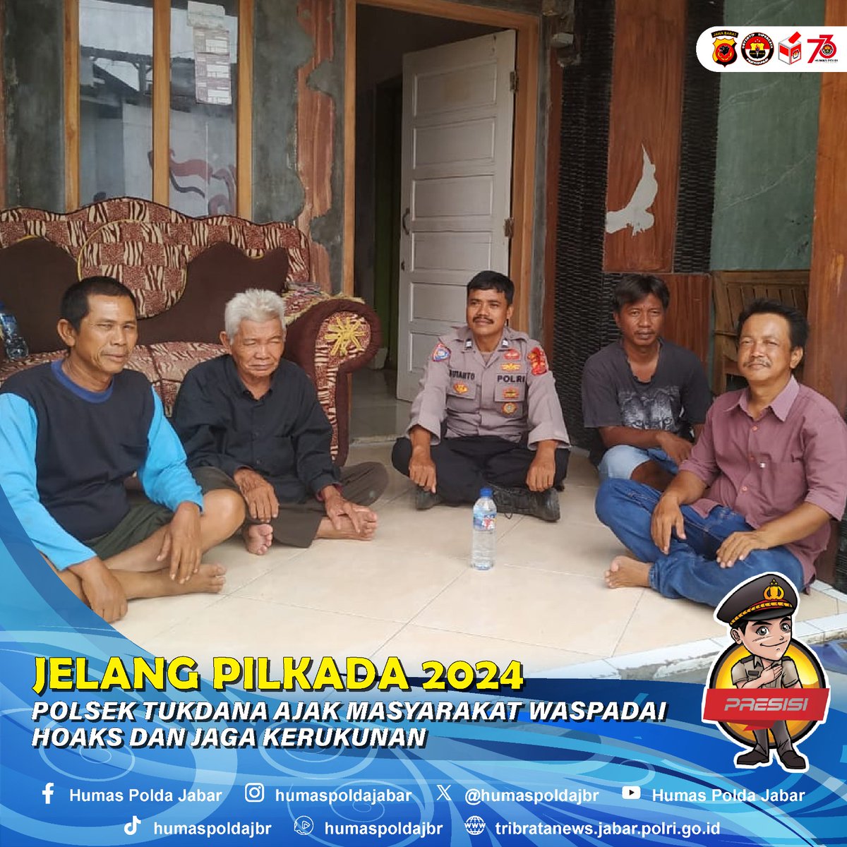Menjelang Pilkada serentak 2024, Polsek Tukdana melalui Ps. Kanit Binmas, AIPTU Sutanto, memberikan imbauan kepada masyarakat Desa Karanggetas, Blok Bojong, Kecamatan Bangodua, Kabupaten Indramayu. Senin (11/11/2024).