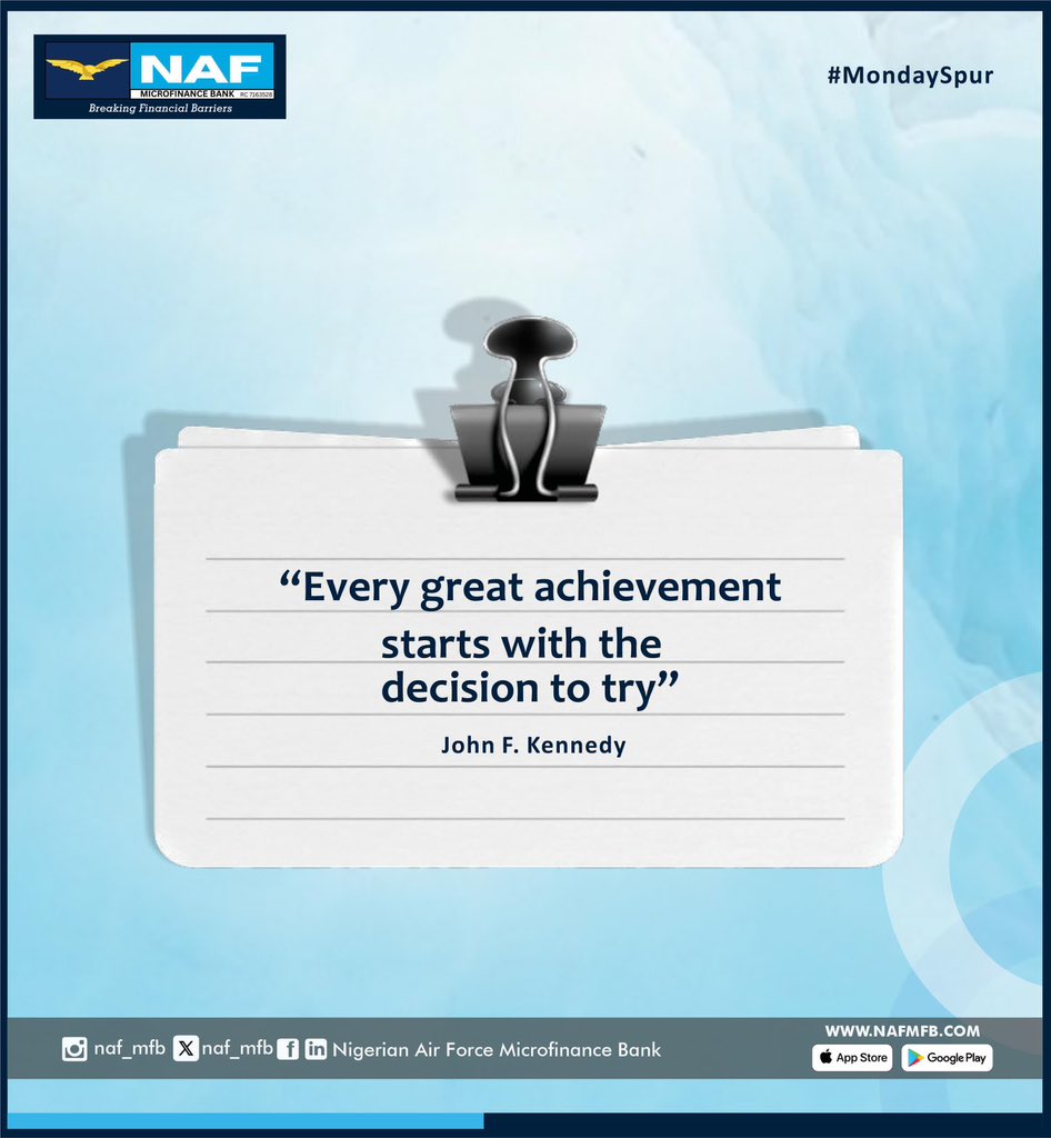 naf_mfb's tweet photo. Don’t wait for the perfect moment—start now and make it happen.

#mondayspur
#naf_mfb
#mondaymotivation
#breakingfinancialbarriers
#financialservices https://t.co/62DS3TFKHe