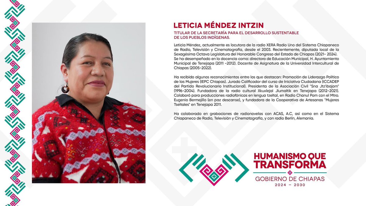 GabyCoutino's tweet photo. 8) …#JanetteOvandoReazola y @LetyAlbores en las subsecretarías. #Mujer de origen Tseltal, #LeticiaMéndezIntzin, será la titular de #SEDESPI. Además #AngélicaAltuzarConstantino será la titular de @coneculta; @CarlosIldelfon1 al @InifechChiapas; #LysetteLameiroCamacho al @IapChiapas