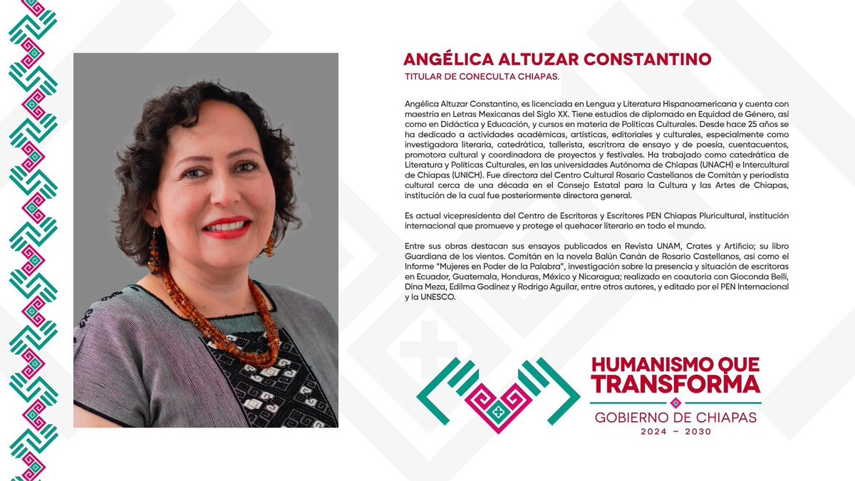 GabyCoutino's tweet photo. 8) …#JanetteOvandoReazola y @LetyAlbores en las subsecretarías. #Mujer de origen Tseltal, #LeticiaMéndezIntzin, será la titular de #SEDESPI. Además #AngélicaAltuzarConstantino será la titular de @coneculta; @CarlosIldelfon1 al @InifechChiapas; #LysetteLameiroCamacho al @IapChiapas