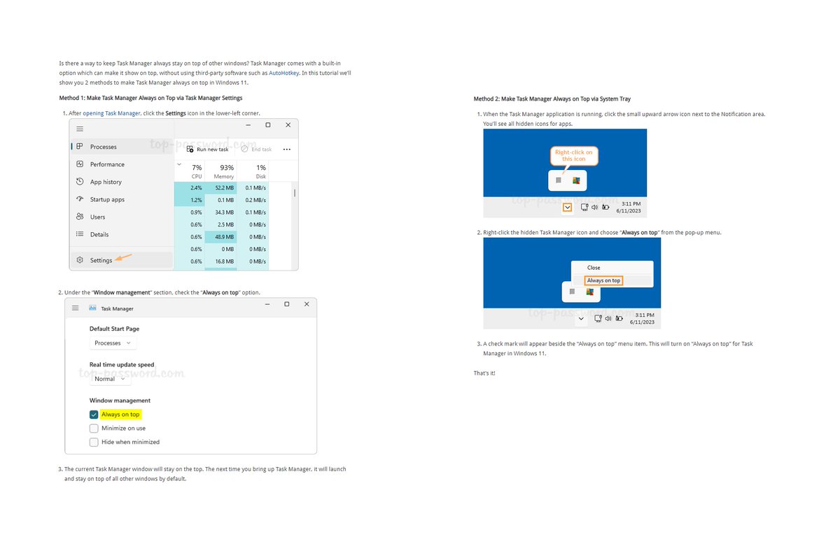 CAStenman's tweet image. 2 Methods to Make Task Manager Always on Top in Windows 11  t.ly/s9aP0    #Windows11 #HowTo #TaskManager