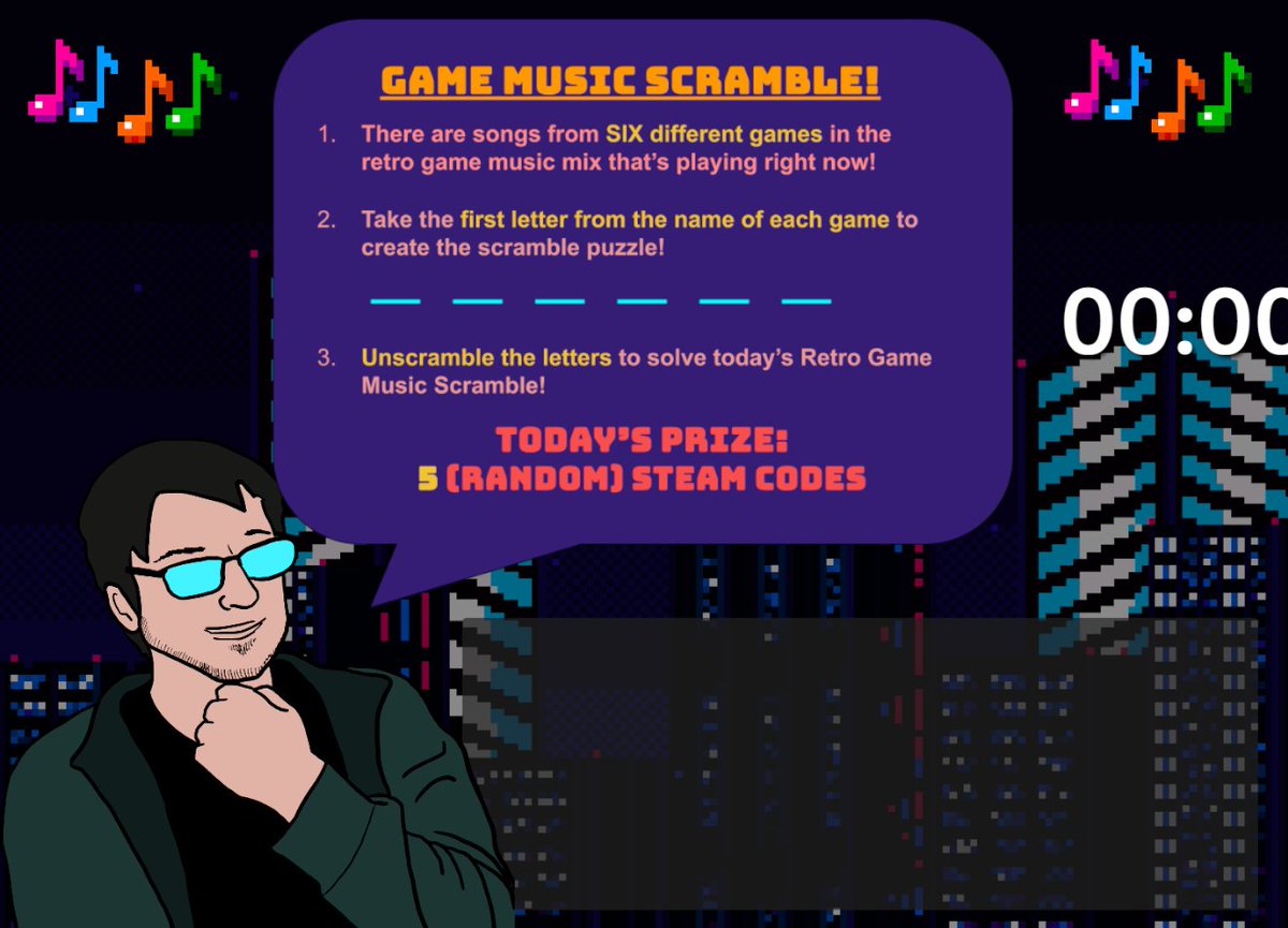 TTimeRetro's tweet image. The start of EVERY SINGLE ONE of my #twitch streams will feature a #RetroGame music puzzle that will test your knowledge of retro #videogame tunes.

It involves not only knowing the games these songs come from, but also unscrambling the puzzle!

Here's an example: