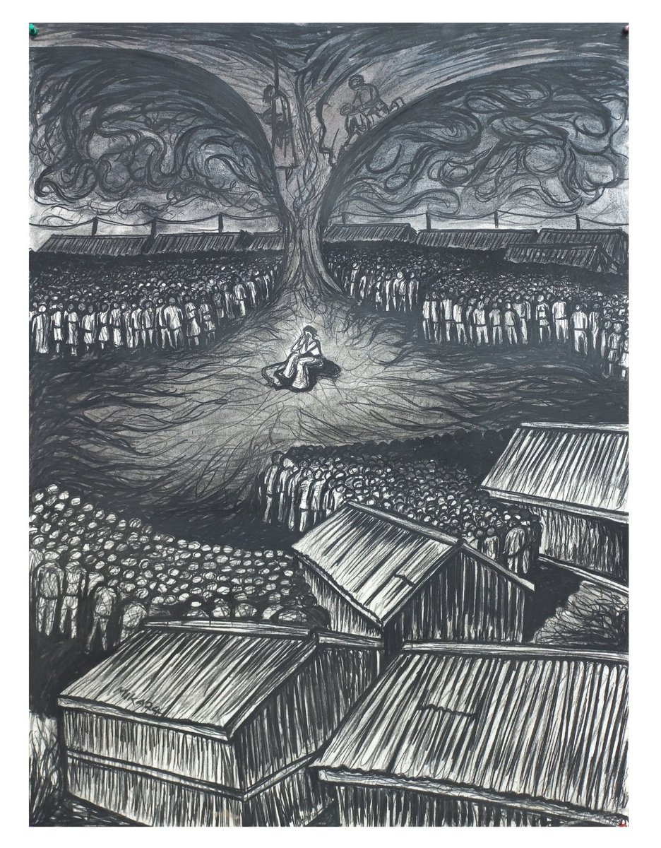 .
Series: Stepping Into Artistry.
Title: Dont Leave Her Alone
Medium: Charcoal on paper.

Artwork on the mental state of women going through SGBV, and how they've been left alone to struggle with their problems. 
Artwork addressing how no one is taking care of the abused persons.