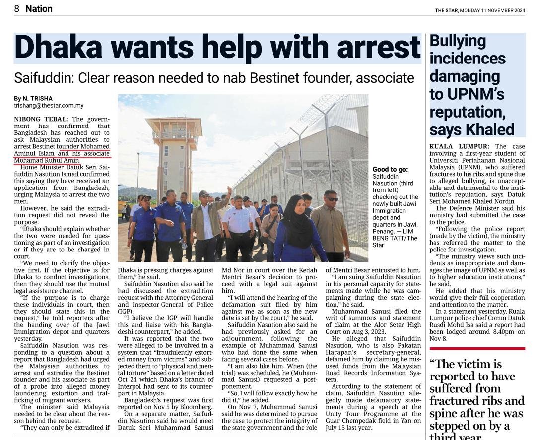 FreeMsian's tweet photo. If an authoritarian govt ask Msian govt to arrest some activists, they will immediately comply and no questions asked. When a reformist Bangladeshi govt asks to arrest some corrupt guys who colluded with the former government to extort Bangladeshi workers, banyak soalan #Bestinet https://t.co/4FTE0qbnvl