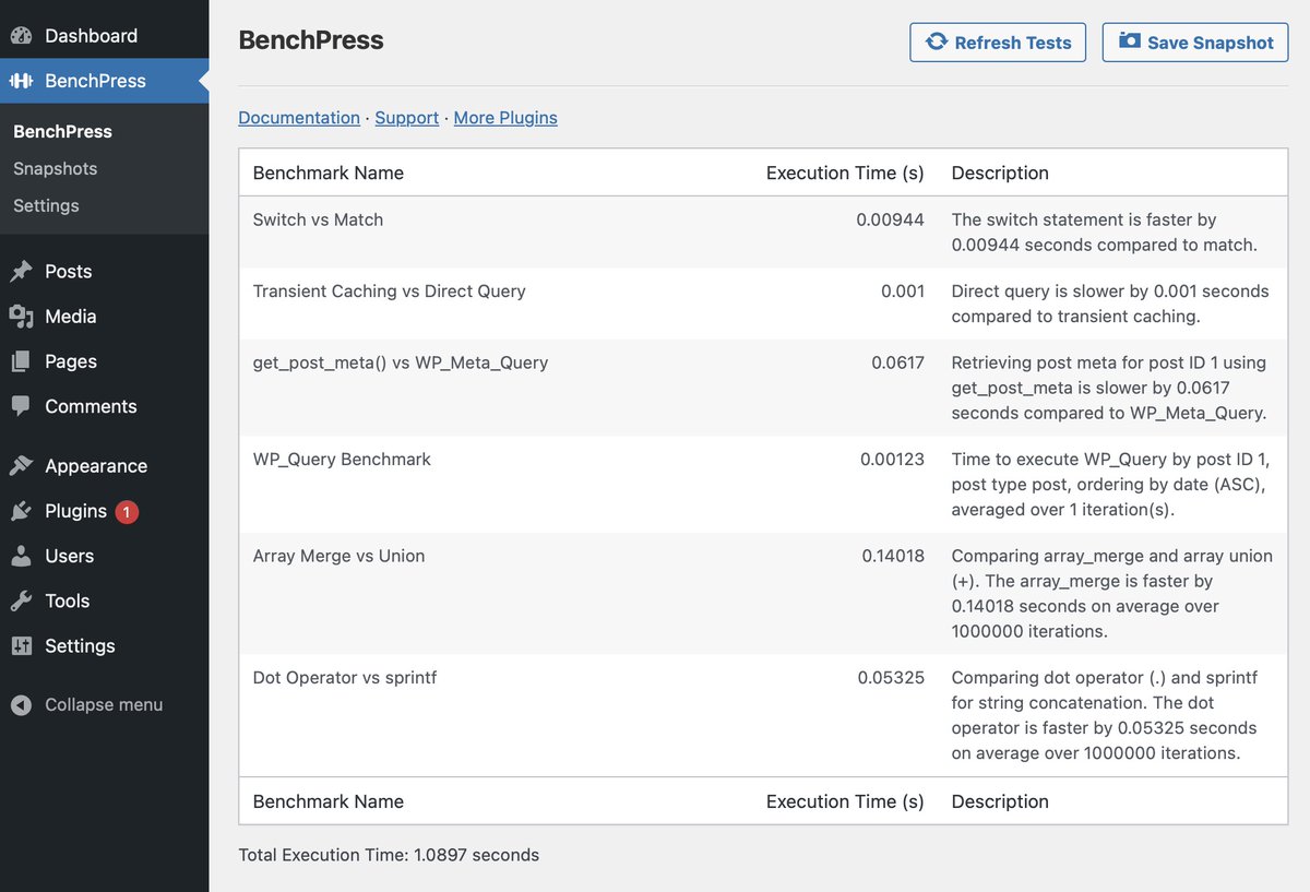deviorobert's tweet image. Introducing BenchPress 💪💯

A new free WordPress® plugin to benchmark PHP code &amp;amp; WP queries to help devs optimize performance! 

Compare methods, save snapshots, and boost speed - all from your WP dashboard. 💪

Read the release notes and get it on GitHub! 👉…