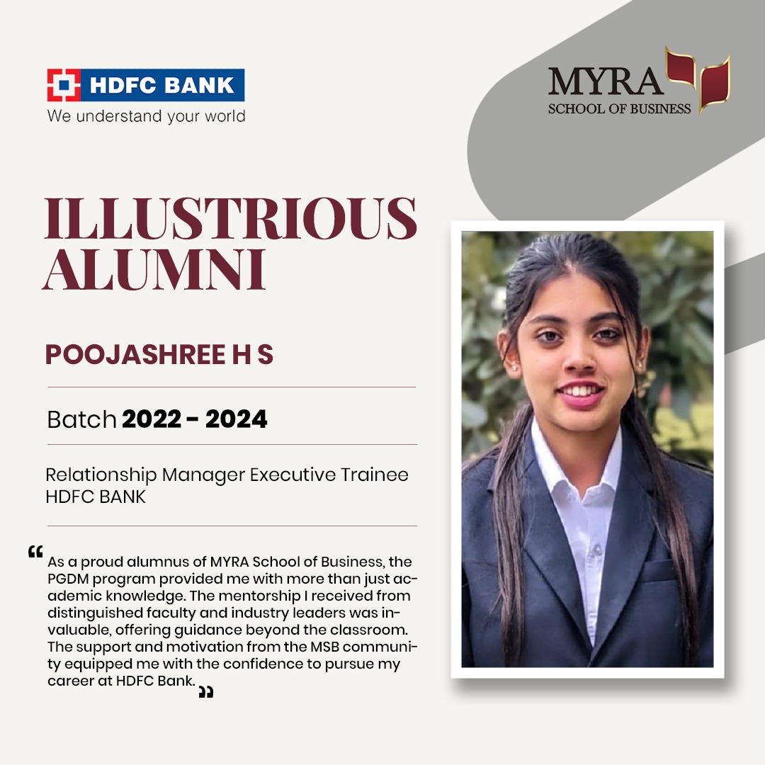 From MSB’s halls to HDFC Bank, Poojashree H S, Batch 2022-2024, exemplifies the power of mentorship and real-world readiness. Her journey reflects MSB’s commitment to nurturing professionals who are confident and ready to make their mark. 🌟 #MSBAlumni #CareerSuccess