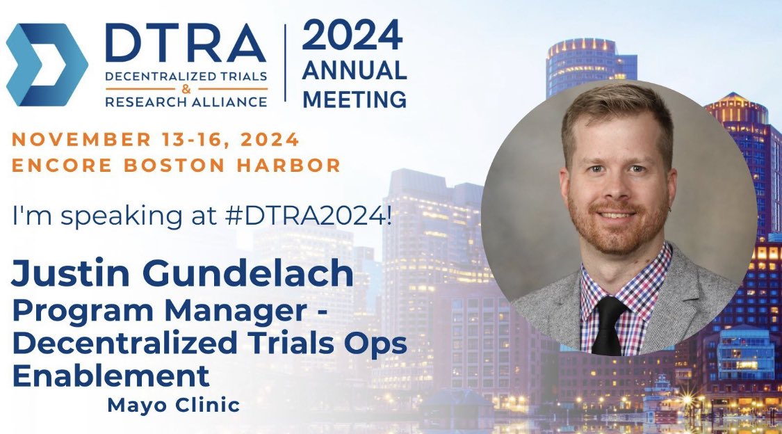 Looking forward to discussing how we support the adoption of #DecentralizedClinicalTrials at <a href="/MayoClinic/">Mayo Clinic</a>.

If you’re going to be at #DTRA2024 make sure we get a chance to connect!

#DCTs #ClinicalResearch