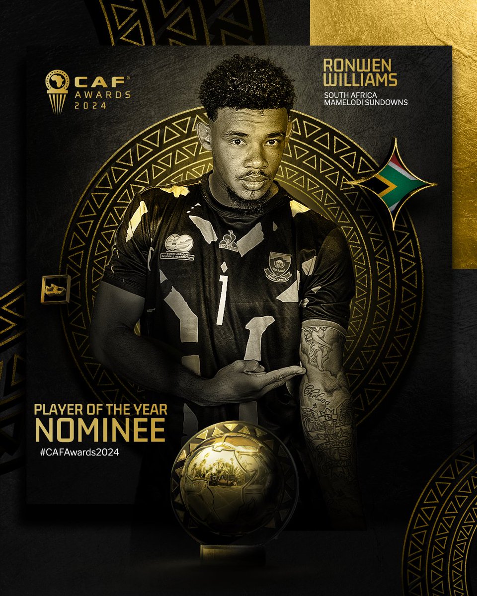 Ronwen_Williams's tweet photo. 𝗣𝗹𝗮𝘆𝗲𝗿 𝗼𝗳 𝘁𝗵𝗲 𝗬𝗲𝗮𝗿 𝗡𝗼𝗺𝗶𝗻𝗲𝗲   🇿🇦

#CAFAwards2024 https://t.co/qgRDUB7QPS