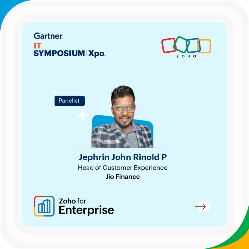 Zoho's tweet photo. Join us at the Gartner IT Symposium/Xpo™ in Kochi today! 😃

Catch our panel on ‘Maximizing Business Results Through a Platform-Driven Approach’ at 3 PM IST (Grand Ballroom 2), and stop by booth #202 at the Grand Hyatt to say hello to our team! #GartnerSYM